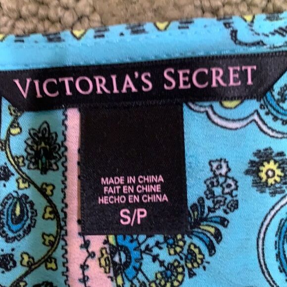 Victoria Secret S/P Turquoise Button-down Silky Retro Print Mini Dress Summer - Picture 5 of 11